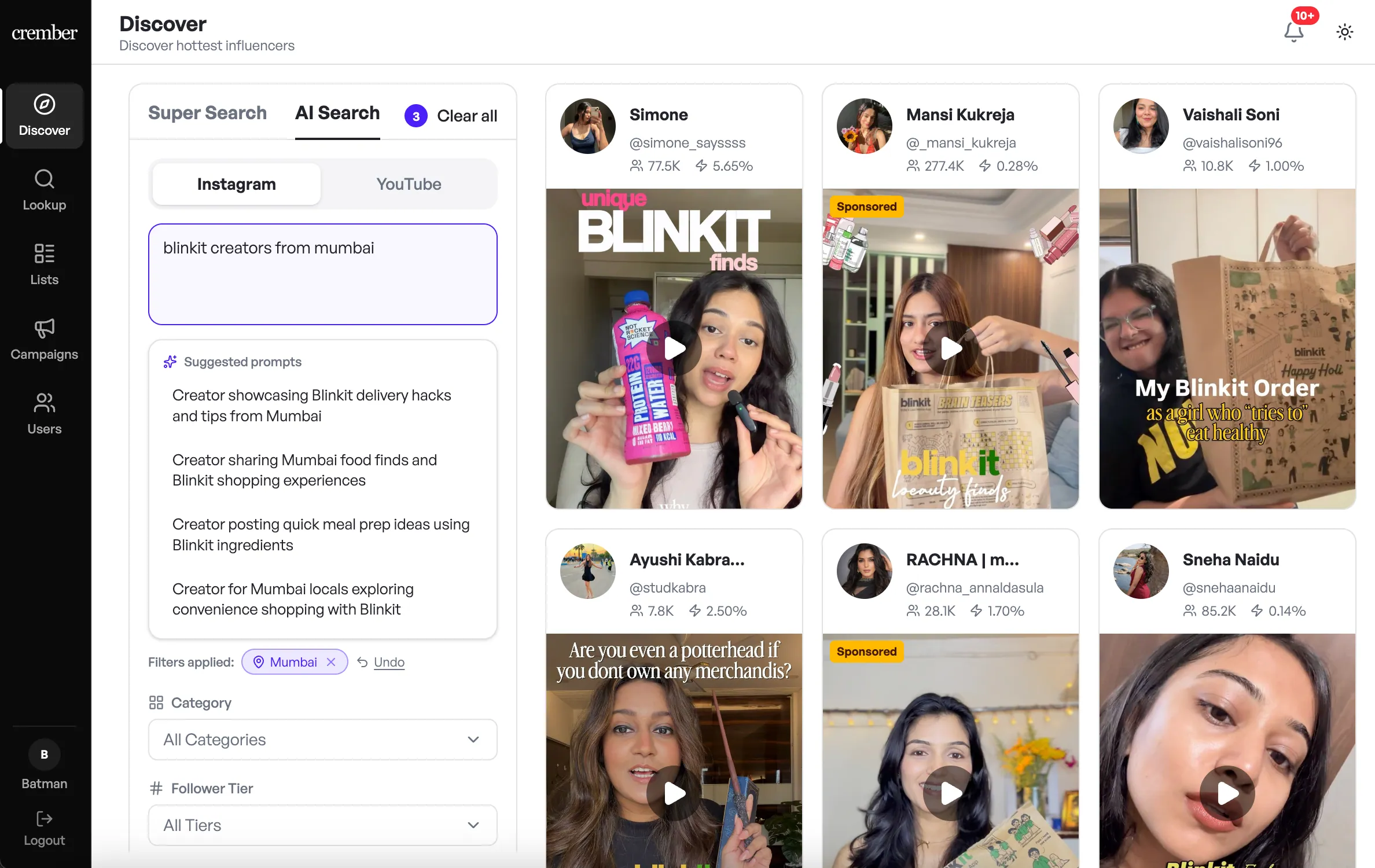 AI Search results for blinkit creators from mumbai