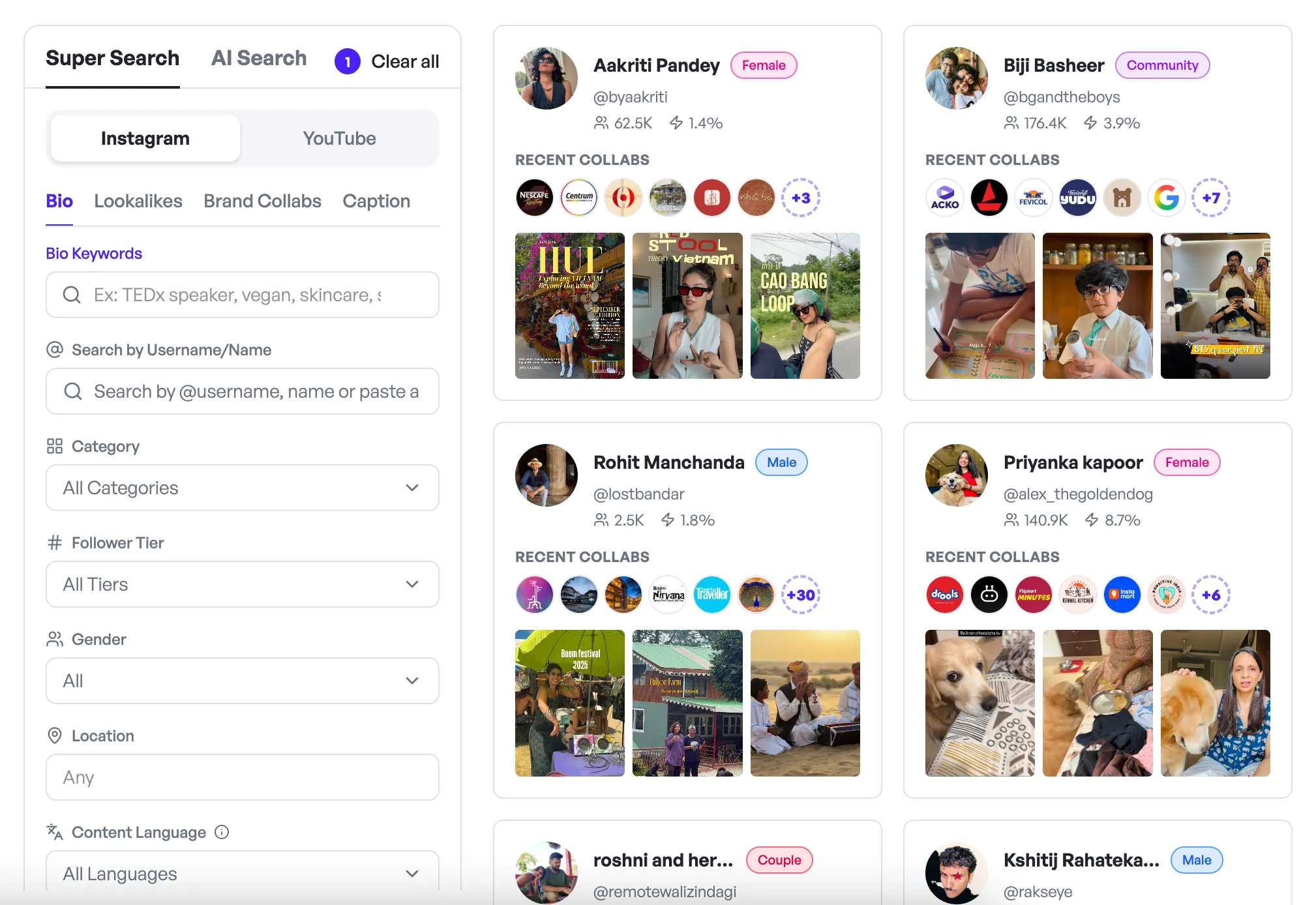 AI Search finding Blinkit creators from Mumbai